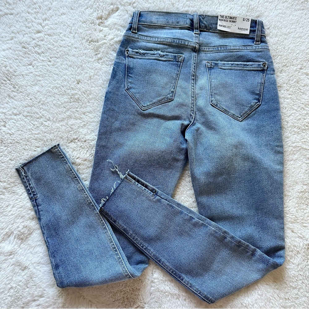 Kensie High Rise Skinny Jeans Vintage Luxe Raw Hem Stretch Blue Women Size 0 - Picture 5 of 8